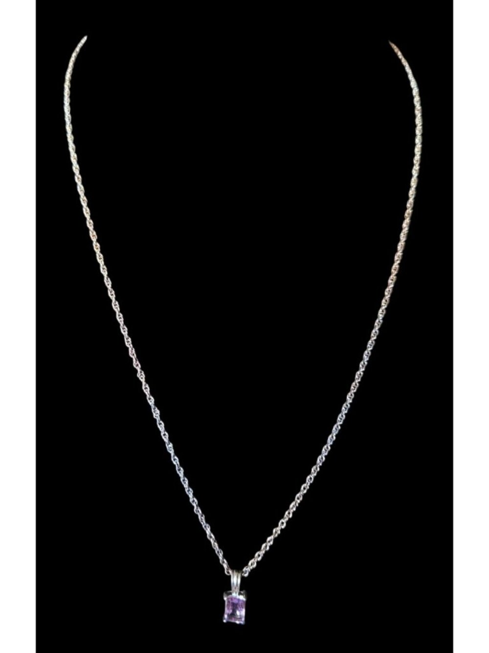 Sterling Silver Lavender Emerald Cut Necklace Stud Earring Set 925 Amethyst - Picture 8 of 11
